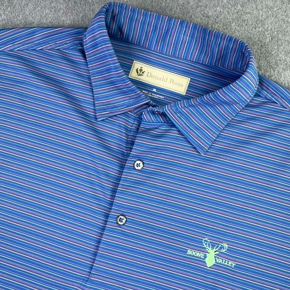 Donald Ross Golf Polo Shirt Men's XL Blue Pastel Striped UPF 50 Classic Fit Golf